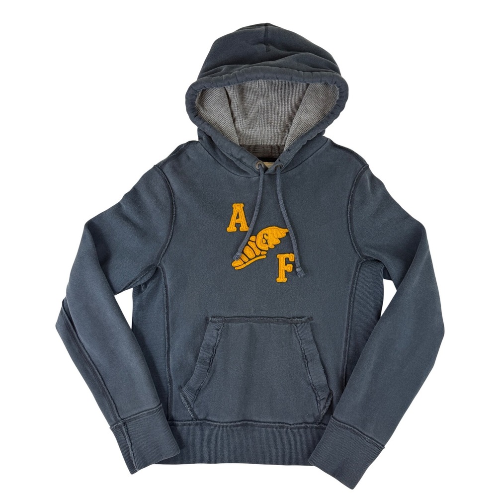 Abercrombie &‎ Fitch Hoodie Mens Medium Blue Waffle Lined Distressed Pullover AF